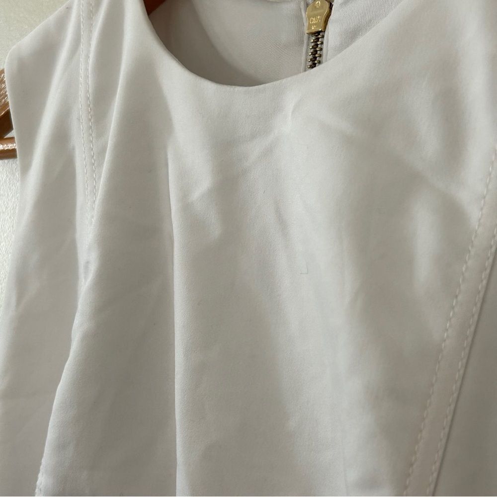 Calvin Klein White Stretchy Fitted Cocktail Dress Gold Zipper Women's 8 - Picture 3 of 8